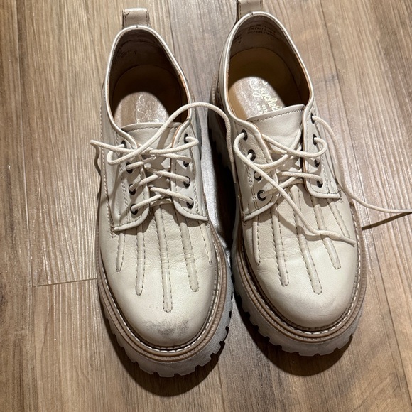 Seychelles Platform Oxfords Derby Lace Up Cream Leather - Picture 3 of 8